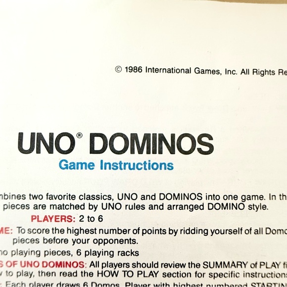 Vintage 1986 UNO Dominos Game Set, Racks, Instructions, Made in Taiwan - Picture 5 of 7
